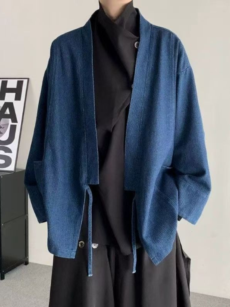 Haori Japanese Jacket - Mantel Denim Gaya Jepang Vintage Pria