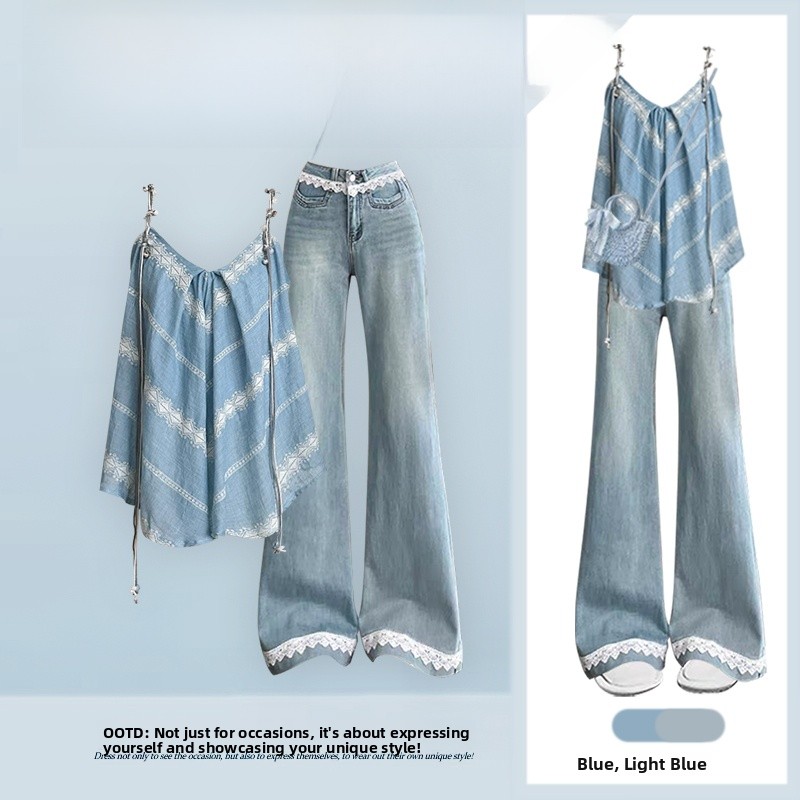 Ethnic Fashion Designers - Set Denim Gaya Etnik Biru Seksi