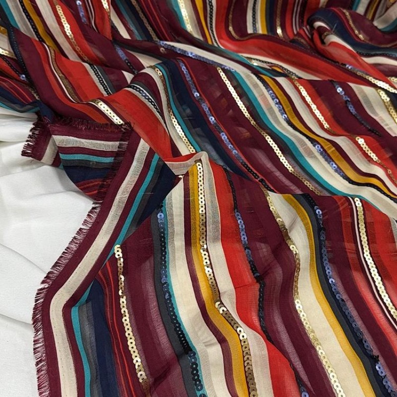 Kain Payet Bordir Bergaris War - Ethnic Fashion Designers ulasan dan harga