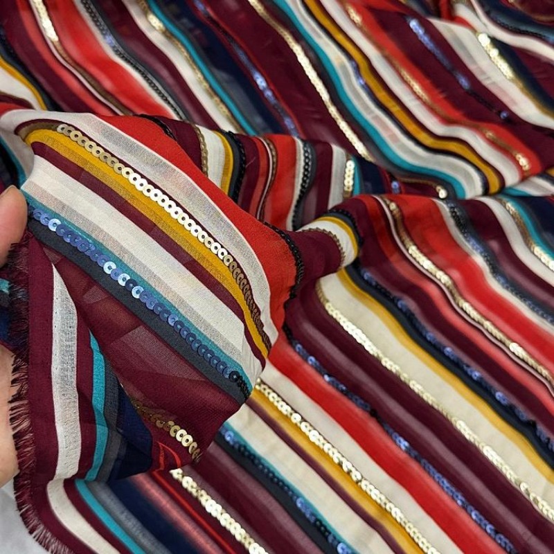 Kain Payet Bordir Bergaris War - Ethnic Fashion Designers ulasan dan harga